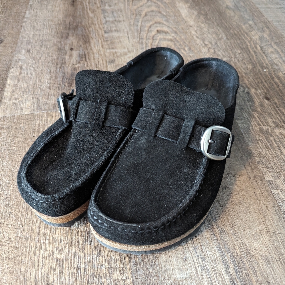 Birkenstock Black Suede Buckley Loafer Clog Sandal Size 38